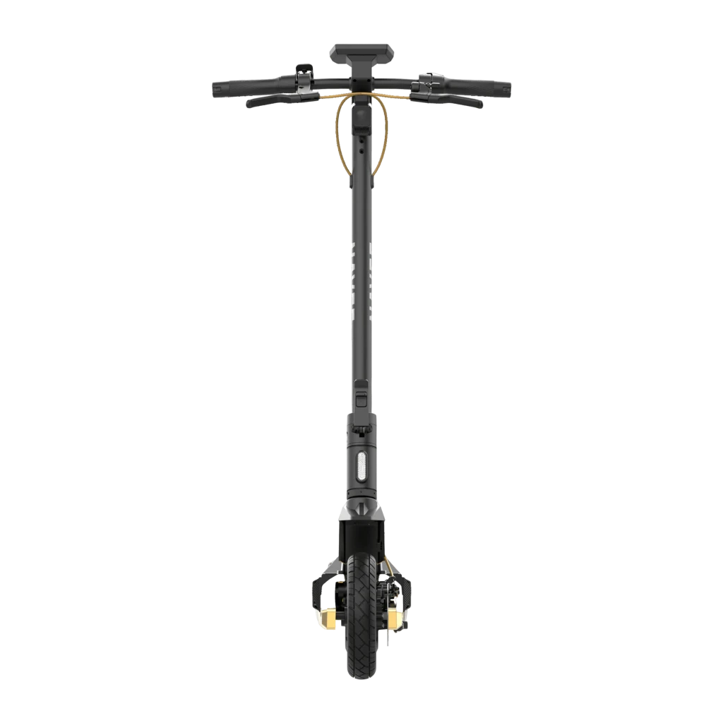 Patinete Eléctrico NAVEE ST5 Max 700W 90km 25km/h 10 pulgadas Negro, detalle frontal: manillar, poste plegable y rueda