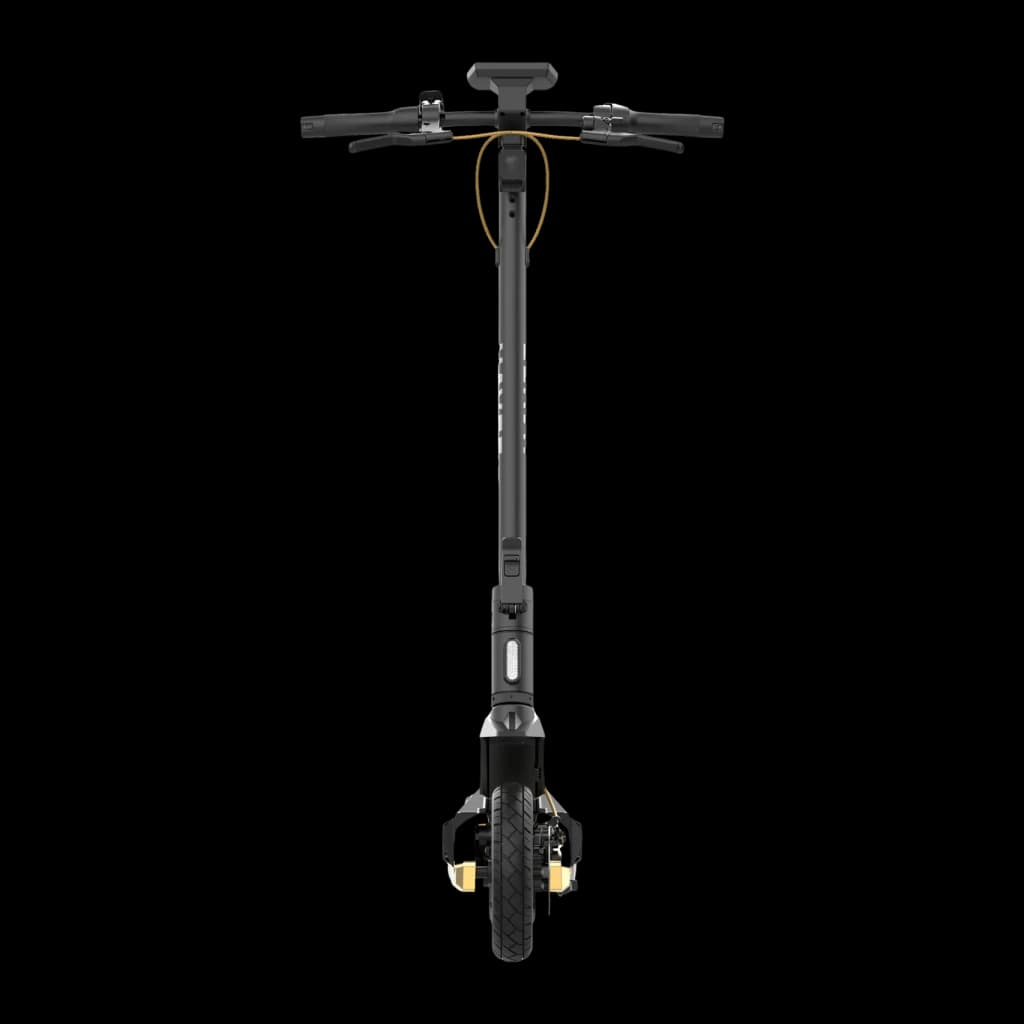 Patinete Eléctrico NAVEE ST5 Max 700W 90km 25km/h 10 pulgadas Negro, detalle frontal: manillar, poste plegable y rueda
