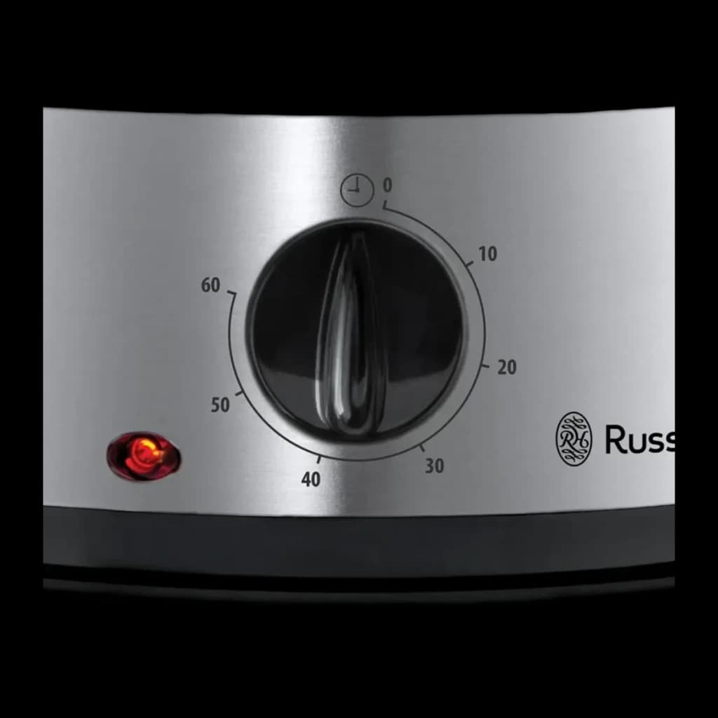 Vaporizador Russell Hobbs Cook@Home 9L 800W Preto 19270-56, detalhe: botão temporizador giratório 0-60 min e luz indicadora