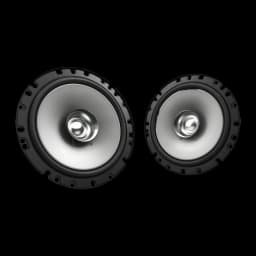 Colunas de carro Kenwood 30W RMS Preto KFC-S1756, vista frontal: par de colunas com membrana cinza e tweeter central prateado