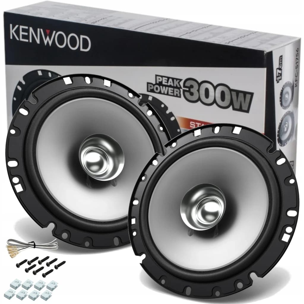 Colunas de carro Kenwood 30W RMS Preto KFC-S1756, conteúdo da caixa: dois altifalantes, caixa, parafusos e cabos
