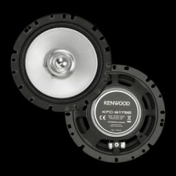Colunas de carro Kenwood 30W RMS Preto KFC-S1756, vista traseira: par de colunas, uma com cone branco e tweeter, outra