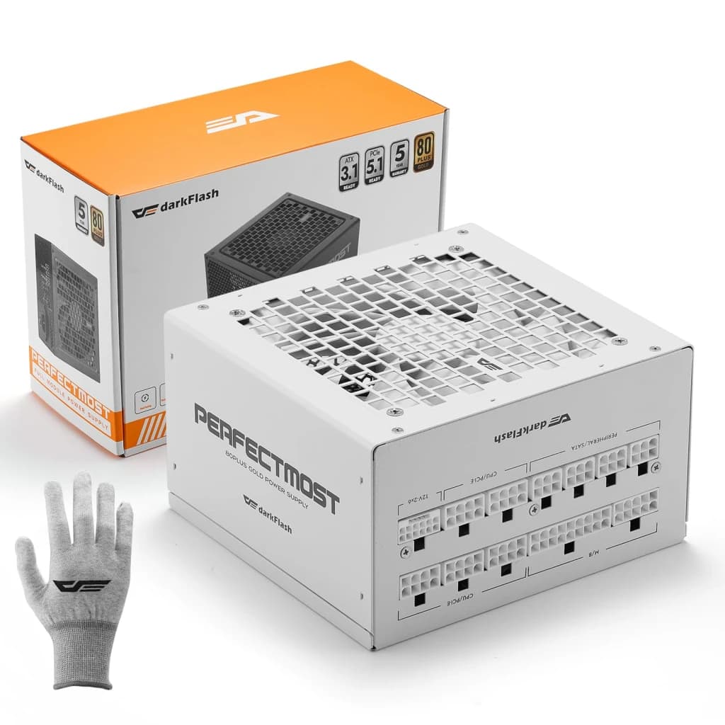 Bloc d'alimentation modulaire Darkflash 1050W 80 Plus Gold blanc PMT1050, contenu de la boîte: unité blanche avec grille