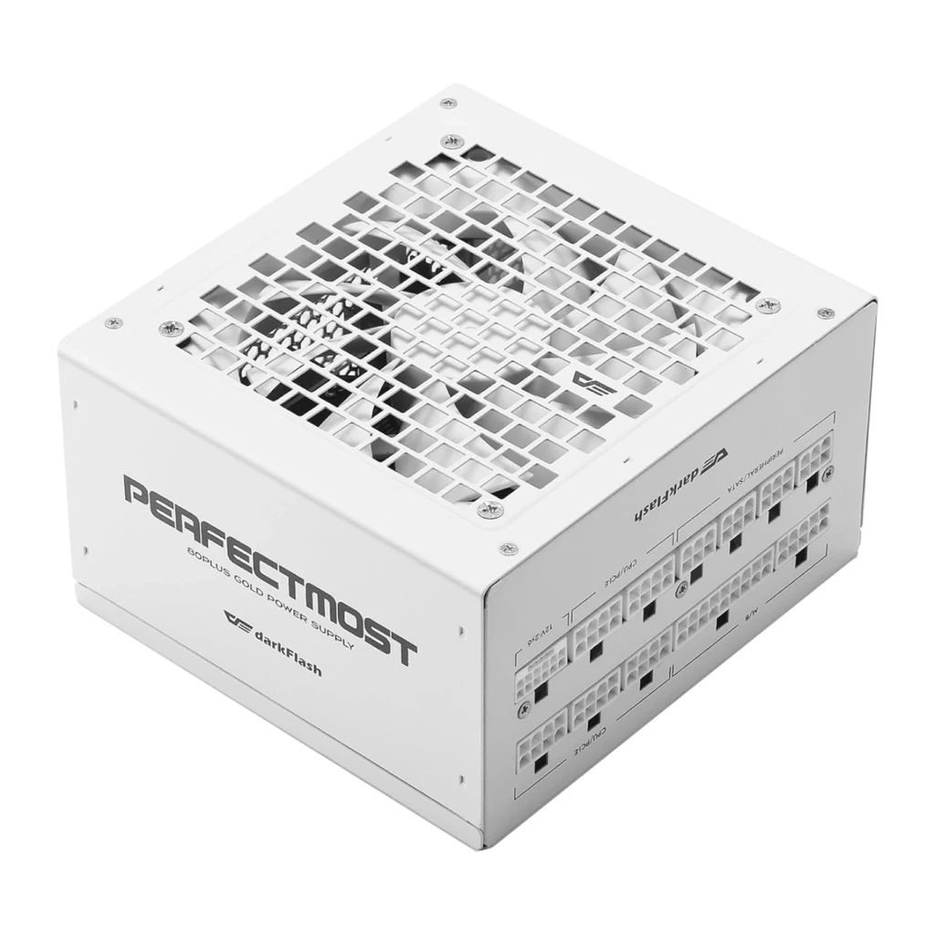 Bloc d'alimentation modulaire Darkflash 1050W 80 Plus Gold blanc PMT1050, vue de face: boîtier blanc avec grille
