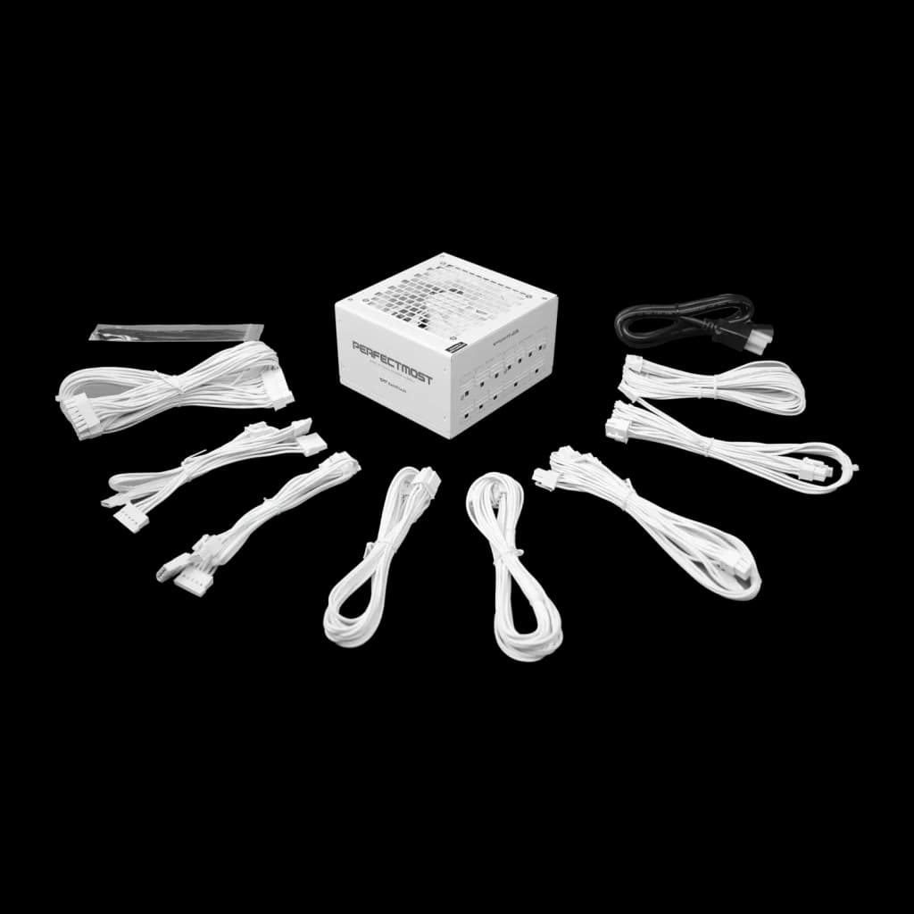 Bloc d'alimentation modulaire Darkflash 1050W 80 Plus Gold blanc PMT1050, détail: unité centrale entourée de tous les câbles