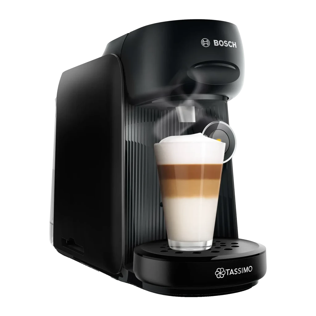 Máquina de café em cápsulas Bosch Tassimo Finesse 0,7L T DISC 1400W Preto TAS162E, detalhe: vista lateral com latte