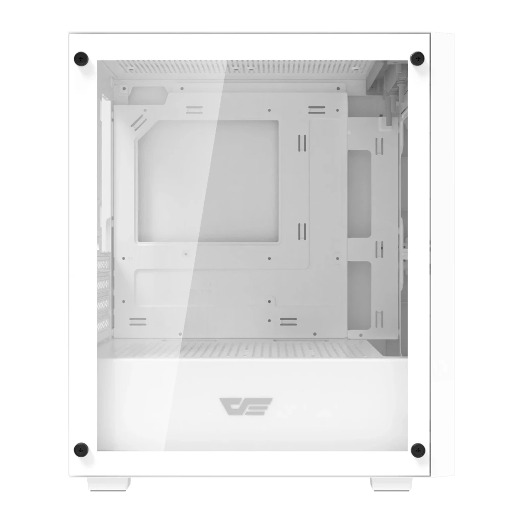 Boîtier PC Darkflash M305 Mesh Verre Trempé Micro-ATX 195×387×325 mm Blanc, détail: panneau latéral en verre trempé révélant