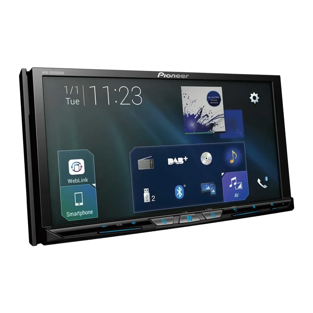 Autorradio Pioneer Negro CarPlay Android Auto 6.94 pulgadas 2DIN AVH-Z9200DAB, detalle: pantalla táctil con menú WebLink
