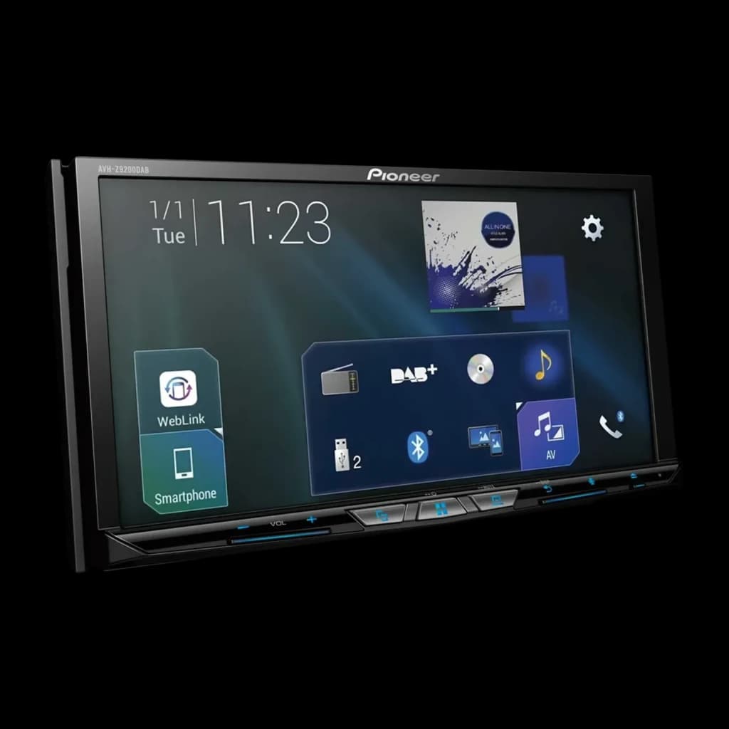 Autorradio Pioneer Negro CarPlay Android Auto 6.94 pulgadas 2DIN AVH-Z9200DAB, detalle: pantalla táctil con menú WebLink