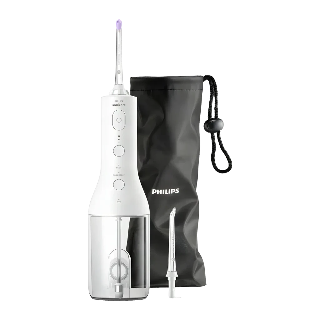 Irrigador oral Philips Sonicare Power Flosser 3000 Sin Cable Blanco HX3826, detalle: irrigador con boquilla montada