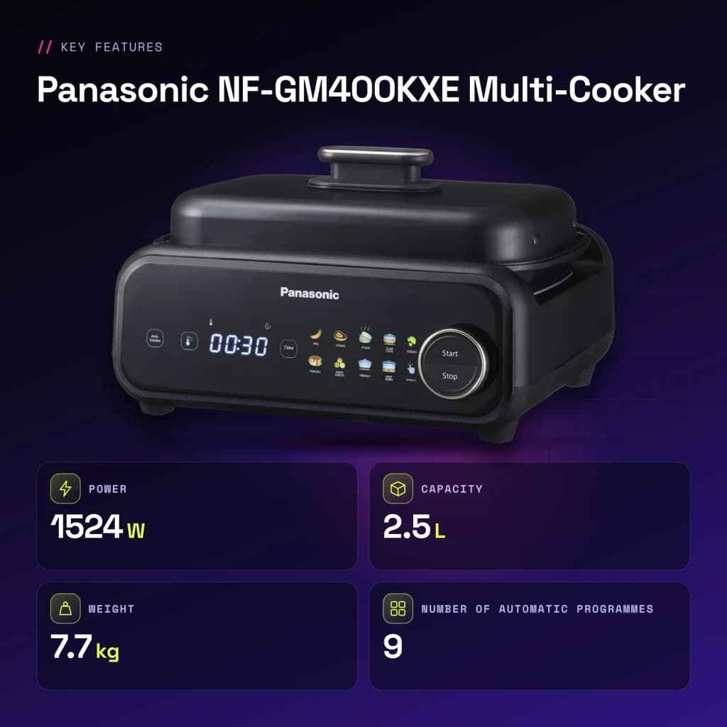 Multicuiseur Panasonic Multi-Cooker 2,5L 1524W Noir NF-GM400KXE - caractéristiques