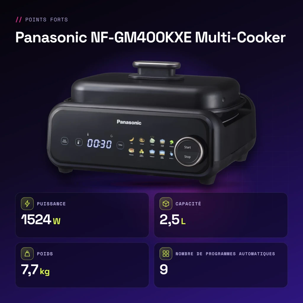 Multicuiseur Panasonic Multi-Cooker 2,5L 1524W Noir NF-GM400KXE - caractéristiques