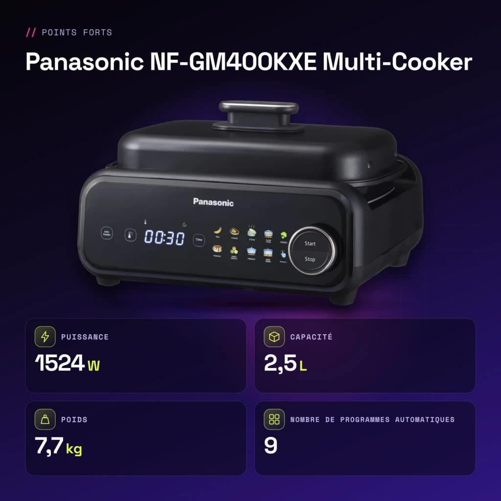 Multicuiseur Panasonic Multi-Cooker 2,5L 1524W Noir NF-GM400KXE - caractéristiques