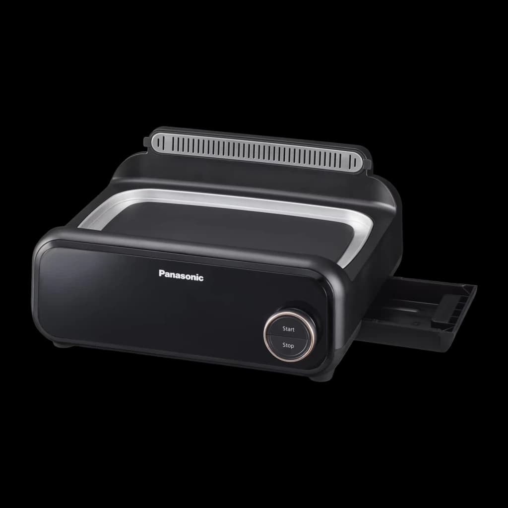 Multicuiseur Panasonic Multi-Cooker 2,5L 1524W Noir NF-GM400KXE, détail: panneau avant avec bouton Start/Stop, cuve argentée