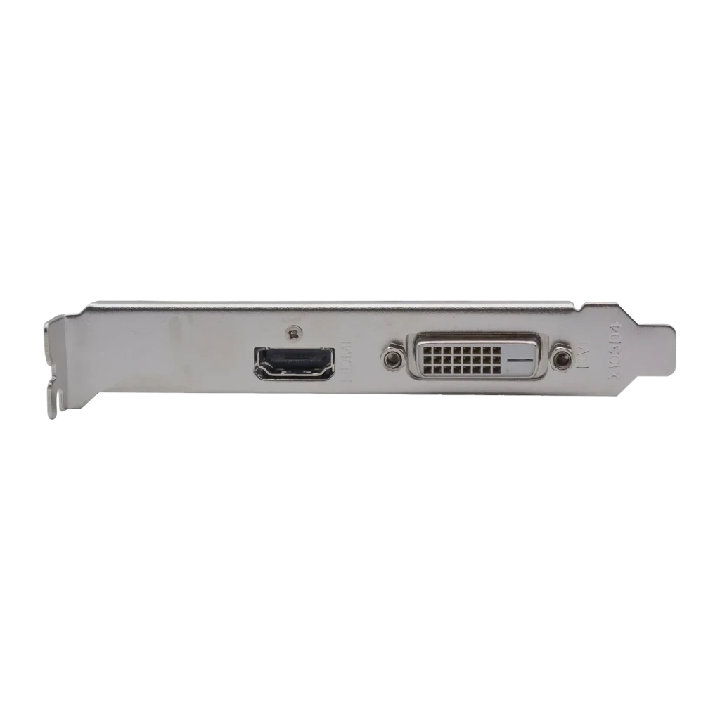 AFOX GeForce GT 1030 4GB GDDR4 AF1030-4096D4L5 Negro, detalle: bracket metálico con puerto HDMI y DVI-D