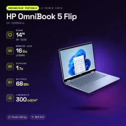 Portátil 2 em 1 HP OmniBook 5 Flip 16GB/1TB SSD 14 polegadas OLED 2K Tátil Intel Core 5 120U NVMe PCIe 4.0 Windows 11 Home Azul Céu 14-fp0054ns - características