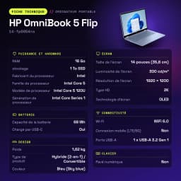 Portátil 2 em 1 HP OmniBook 5 Flip 16GB/1TB SSD 14 polegadas OLED 2K Tátil Intel Core 5 120U NVMe PCIe 4.0 Windows 11 Home Azul Céu 14-fp0054ns - características