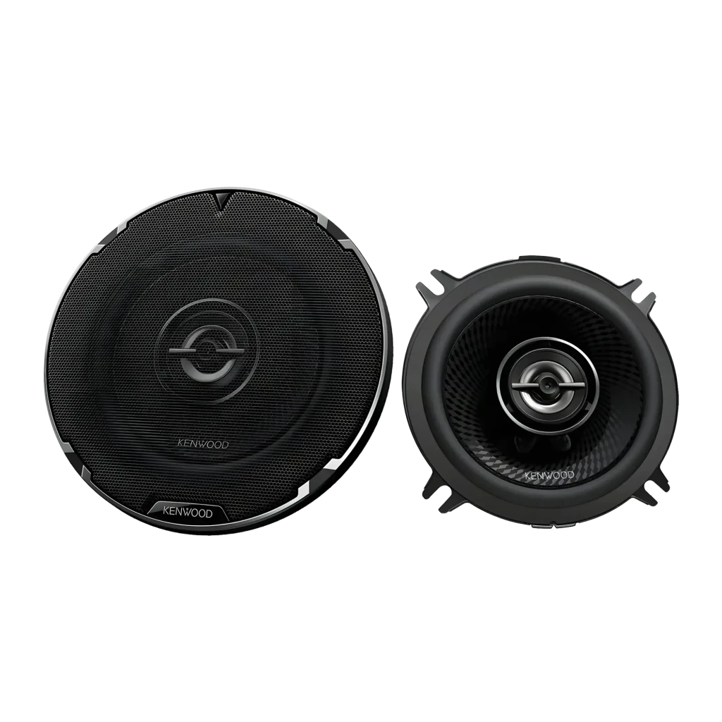Altavoces de Coche Kenwood 2 vías 75W RMS Negro KFC-PS1397, vista frontal: par de altavoces, rejilla y cono visibles