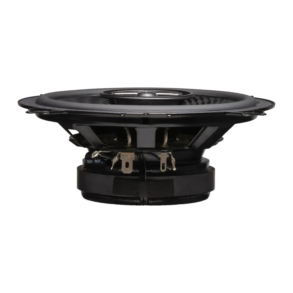 Altavoces de Coche Kenwood 2 vías 75W RMS Negro KFC-PS1397, detalle lateral: bobina, terminales de conexión y cesta visibles