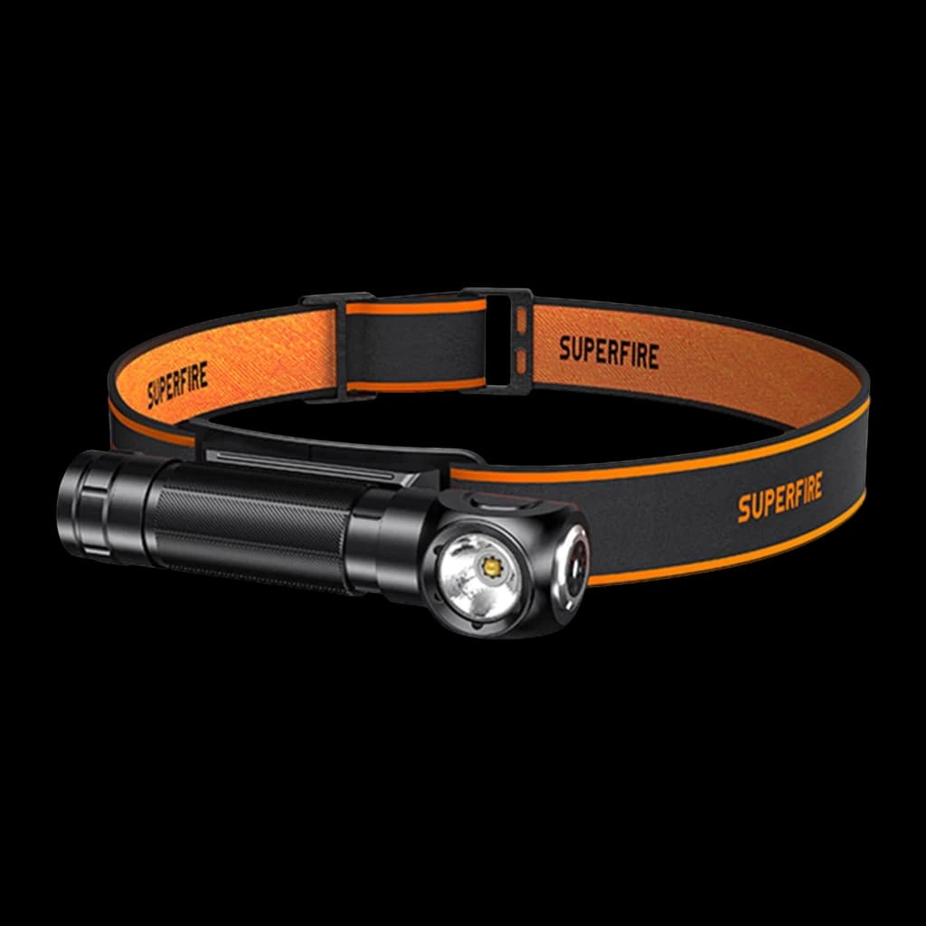 Lanterna frontal Superfire TH04 2 em 1 Recarregável USB-C 600 lúmens 127 m Preto, vista frontal: corpo tubular preto