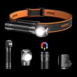 Lanterna frontal Superfire TH04 2 em 1 Recarregável USB-C 600 lúmens 127 m Preto, detalhe: fita laranja-preta, módulo LED