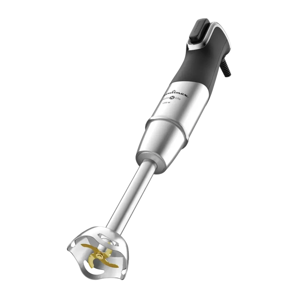 Batidora de mano Moulinex DD95HD 0,8L 1200W Velocidad variable Negro/Acero Inoxidable, detalle: cuchilla dorada y campana
