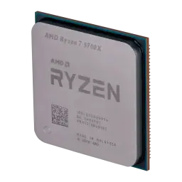 AMD Ryzen 7 5700X Tray 8 Cœurs AM4, détail: IHS gravé avec logo Ryzen, QR code et broches dorées visibles