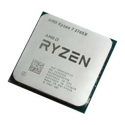 AMD Ryzen 7 5700X Tray 8 Cœurs AM4, détail: IHS métallique avec logo Ryzen et numéro de série gravé, fond noir