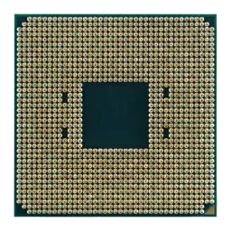 AMD Ryzen 7 5700X Tray 8 Cœurs AM4, vue arrière: broches dorées AM4 et zone de contact centrale sur PCB vert