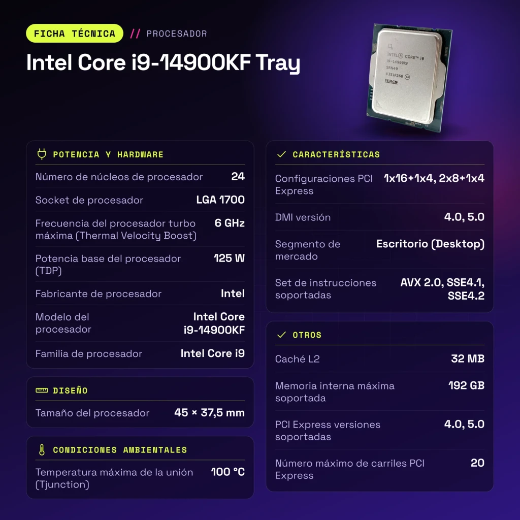 Intel Core i9-14900KF Tray 24 Núcleos LGA1700 - características