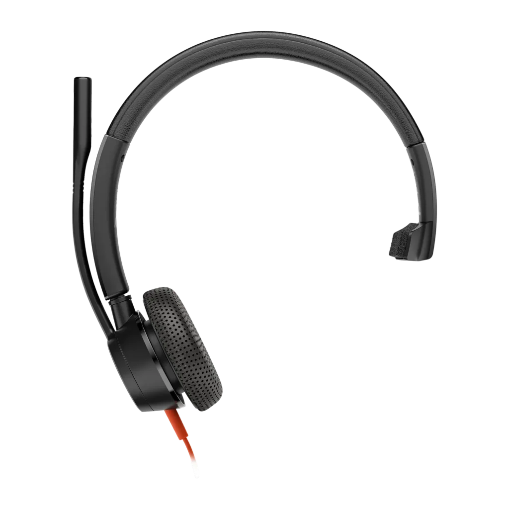 Auriculares Poly Blackwire 3315 Monaural USB-C + Jack 3,5 mm Diadema Negro, vista trasera: auricular único, micrófono boom