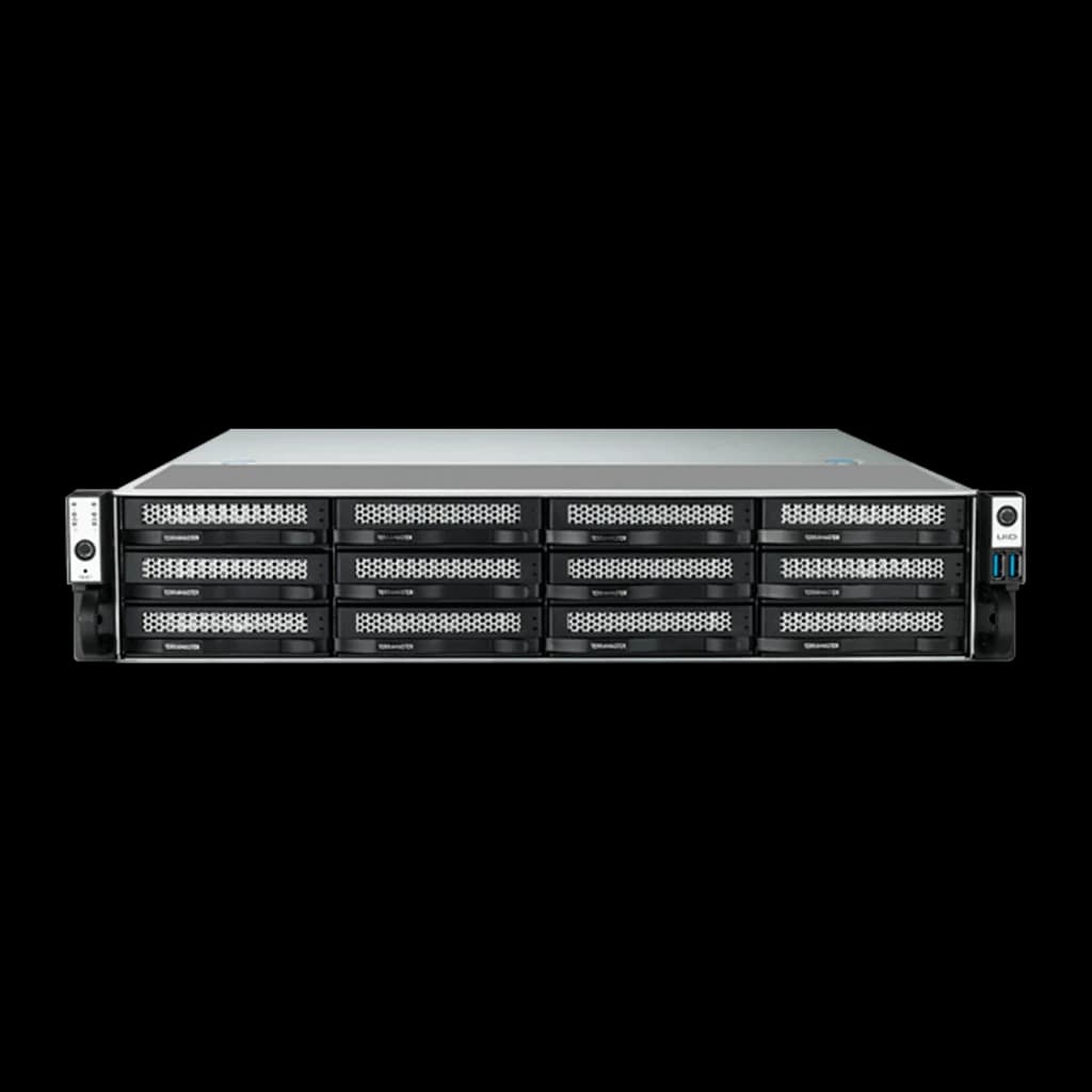 Serveur NAS TerraMaster 16 Go Gris 12 Baies Sans Disques DDR5 U12-500 Plus, vue avant: 12 baies vides en grille 4x3, panneau