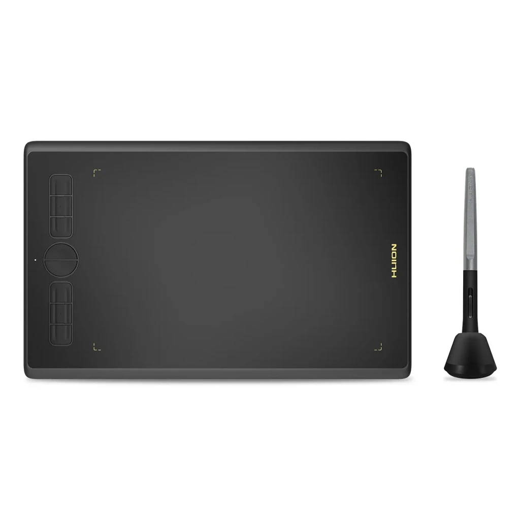 Tablet gráfica Huion Inspiroy H610X Preto 10 x 6,25 polegadas 8192 níveis, vista frontal: área ativa, teclas e dial lateral
