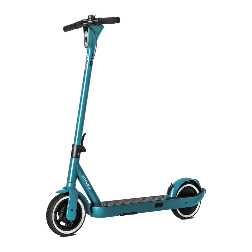 Trottinette électrique SoFlow SO ONE+ 500W 40km 22km/h Vert, vue de face: cadre vert métallique, guidon, plateau et pneus
