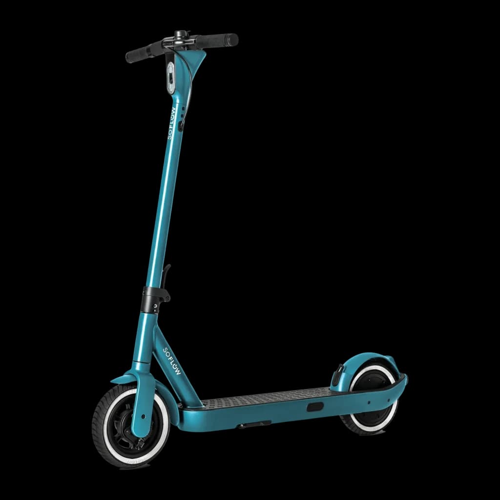 Trottinette électrique SoFlow SO ONE+ 500W 40km 22km/h Vert, vue de face: cadre vert métallique, guidon, plateau et pneus