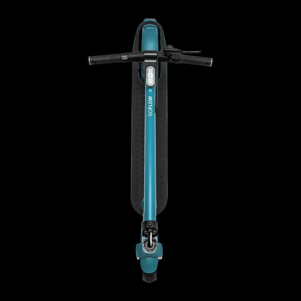 Trottinette électrique SoFlow SO ONE+ 500W 40km 22km/h Vert, détail vue du dessus: guidon, plateau antidérapant et roue avant