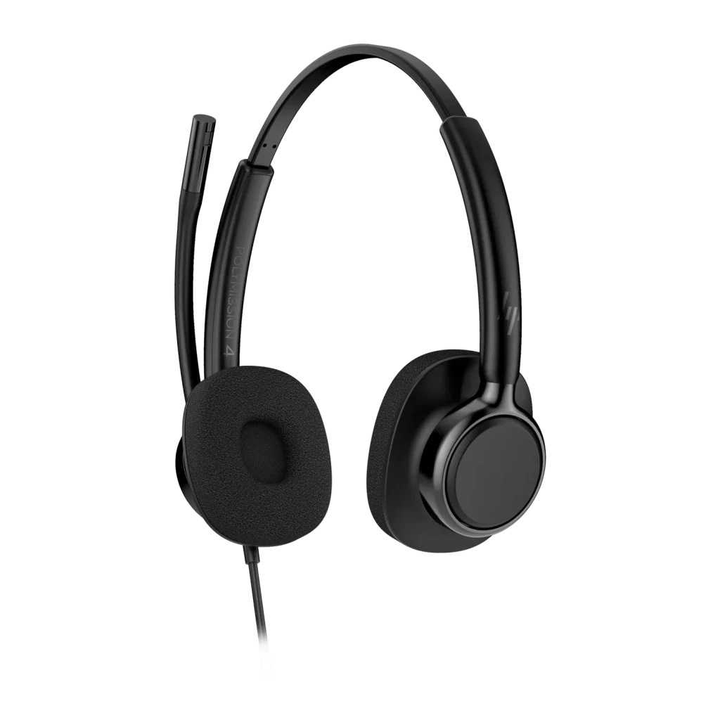 Auriculares HP Poly Mission 425 USB Reducción de Ruido Diadema USB-C Negro, detalle: almohadillas y micrófono extensible
