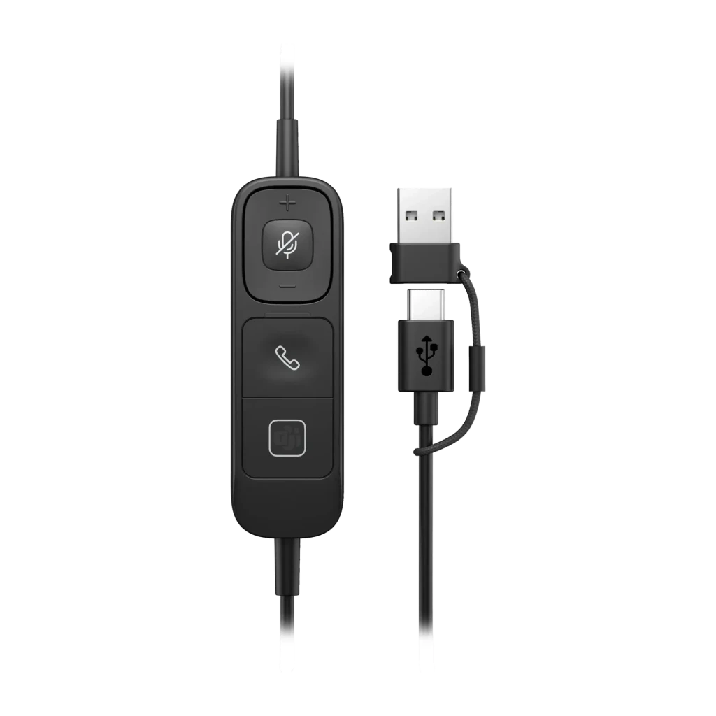 Auriculares HP Poly Mission 425 USB Reducción de Ruido Diadema USB-C Negro, detalle: mando en línea con botones silencio
