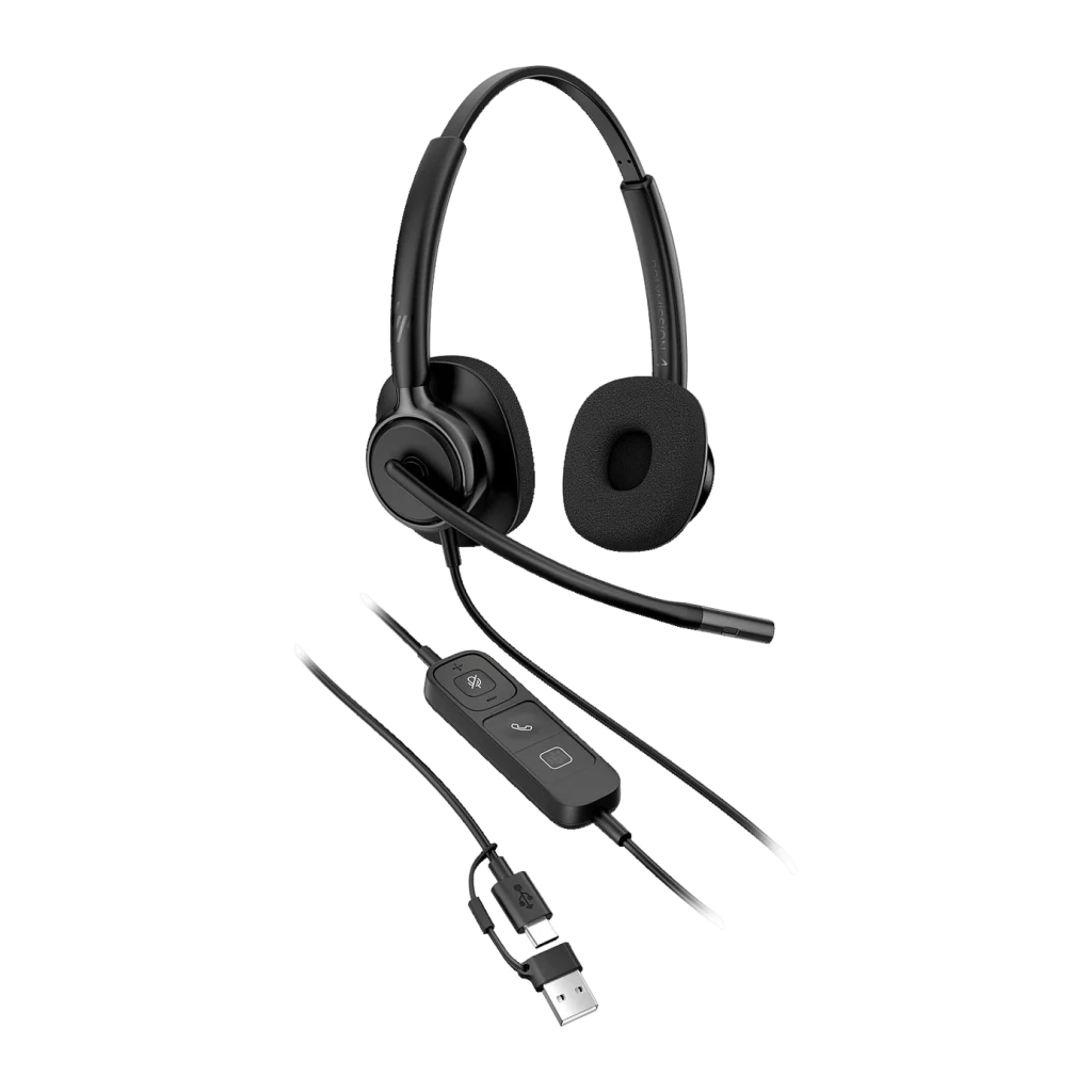 Auriculares HP Poly Mission 425 USB Reducción de Ruido Diadema USB-C Negro, detalle: micrófono boom, controlador en línea