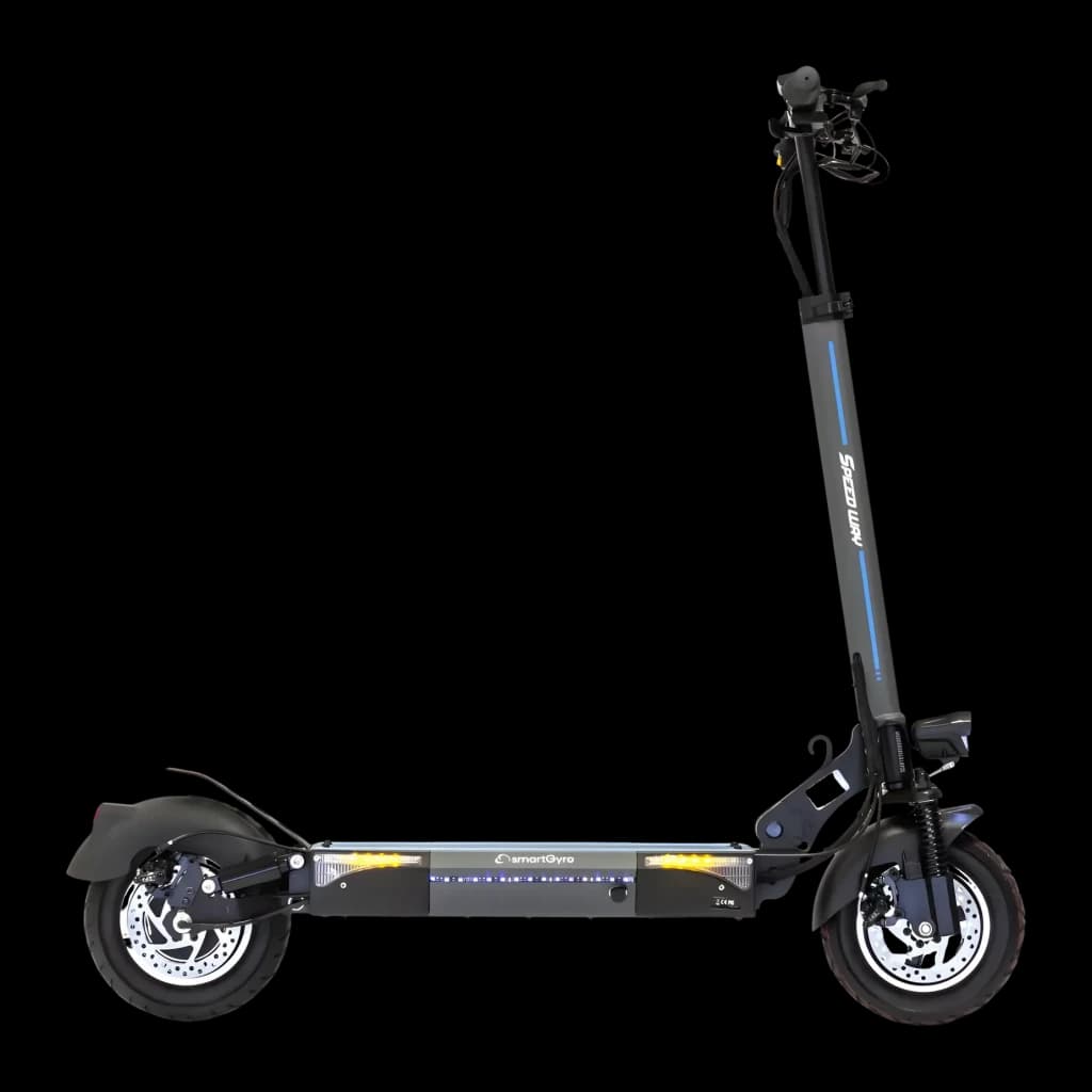 Patinete eléctrico smartGyro SpeedWay V2.0 800W 45km/h 10 pulgadas Negro/Azul, detalle lateral: frenos de disco, luces LED