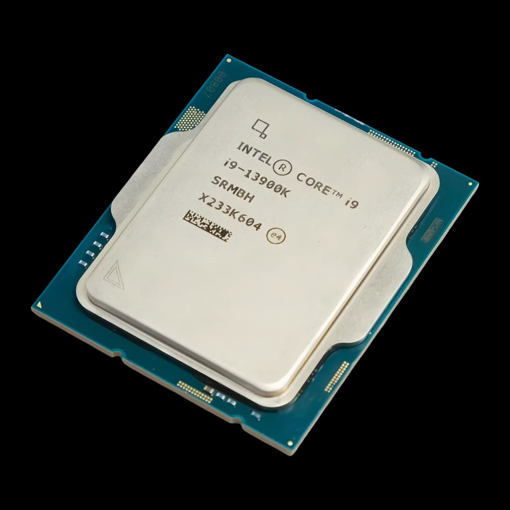 Intel Core i9-13900K 24 Núcleos LGA1700 Tray, vista frontal: IHS metálico con grabado del modelo y PCB azul LGA1700