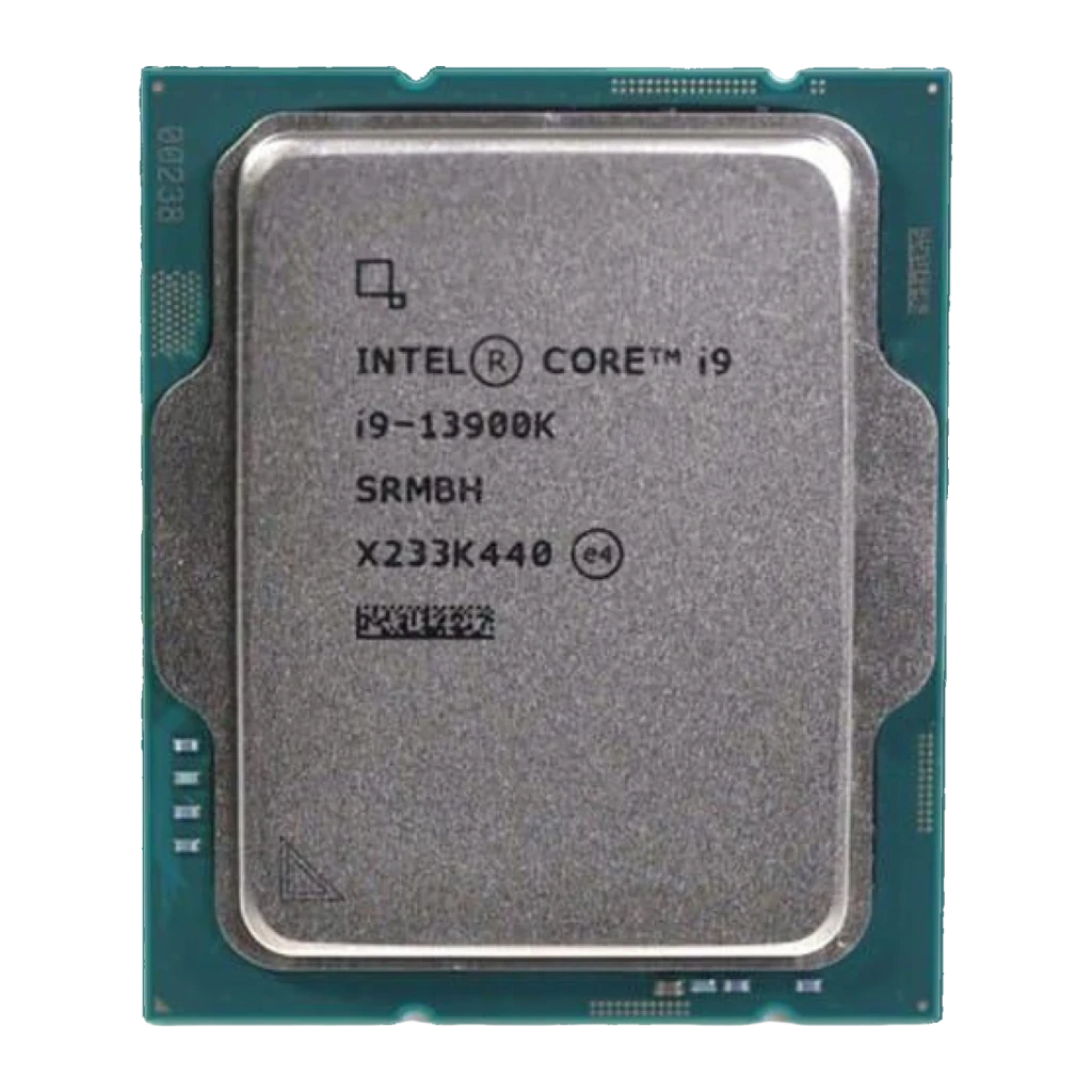 Intel Core i9-13900K 24 Núcleos LGA1700 Tray, detalle: IHS metálico con grabado i9-13900K, SRMBH y PCB verde