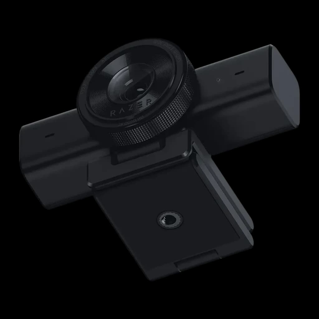 Webcam Razer Kiyo V2 X 2K (1440p) Micrófono 60fps USB 2.0 Negro, vista trasera: lente circular con logo Razer, rosca