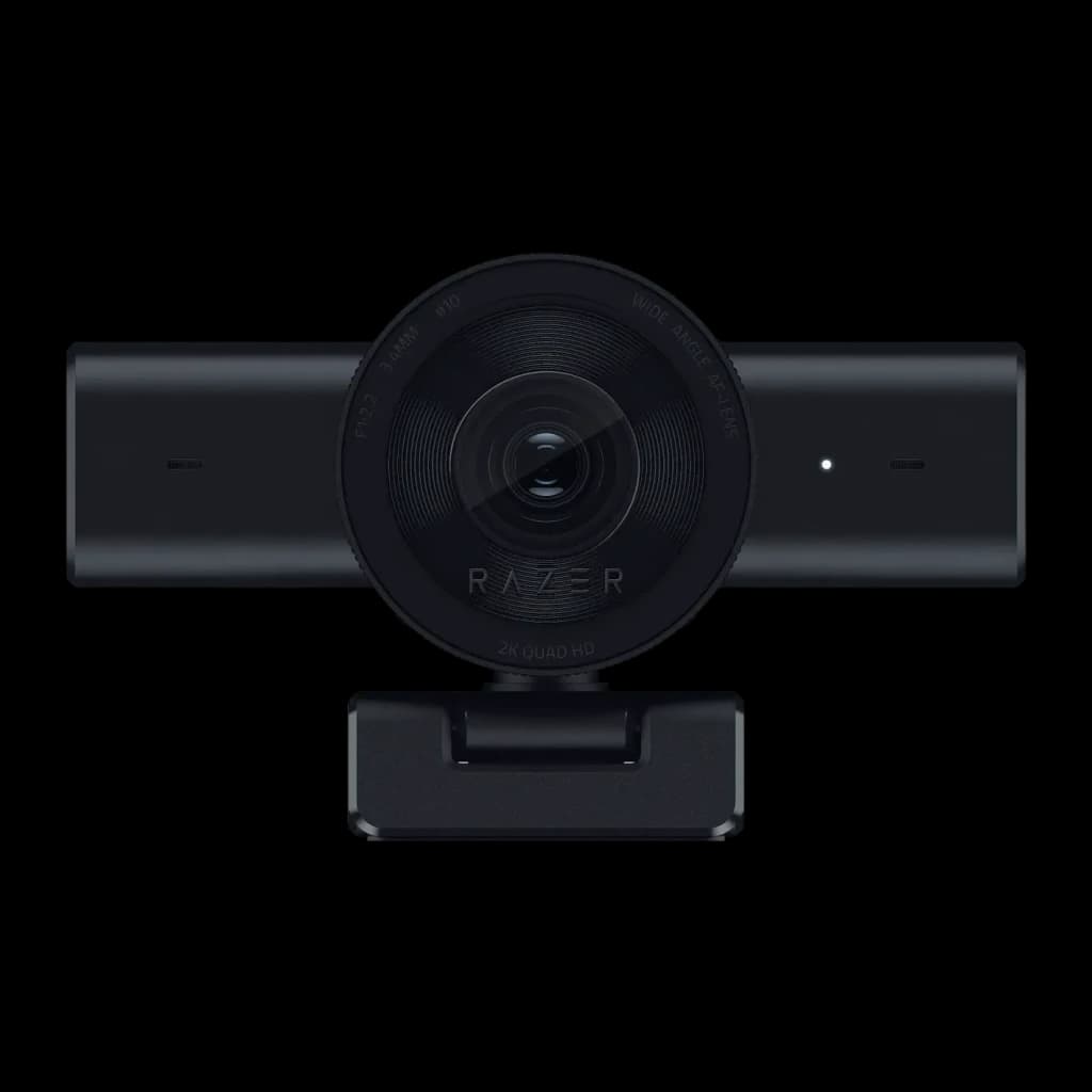 Webcam Razer Kiyo V2 X 2K (1440p) Micrófono 60fps USB 2.0 Negro, detalle frontal: lente gran angular, logo Razer y soporte