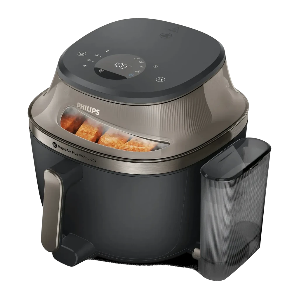 Fritadeira de Ar Philips Airfryer Série 5000 NA547 com Vapor 7,2L 2000W 12 programas Preto, vista frontal: painel tátil