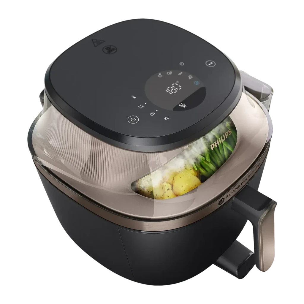 Fritadeira de Ar Philips Airfryer Série 5000 NA547 com Vapor 7,2L 2000W 12 programas Preto, detalhe: interior com vapor