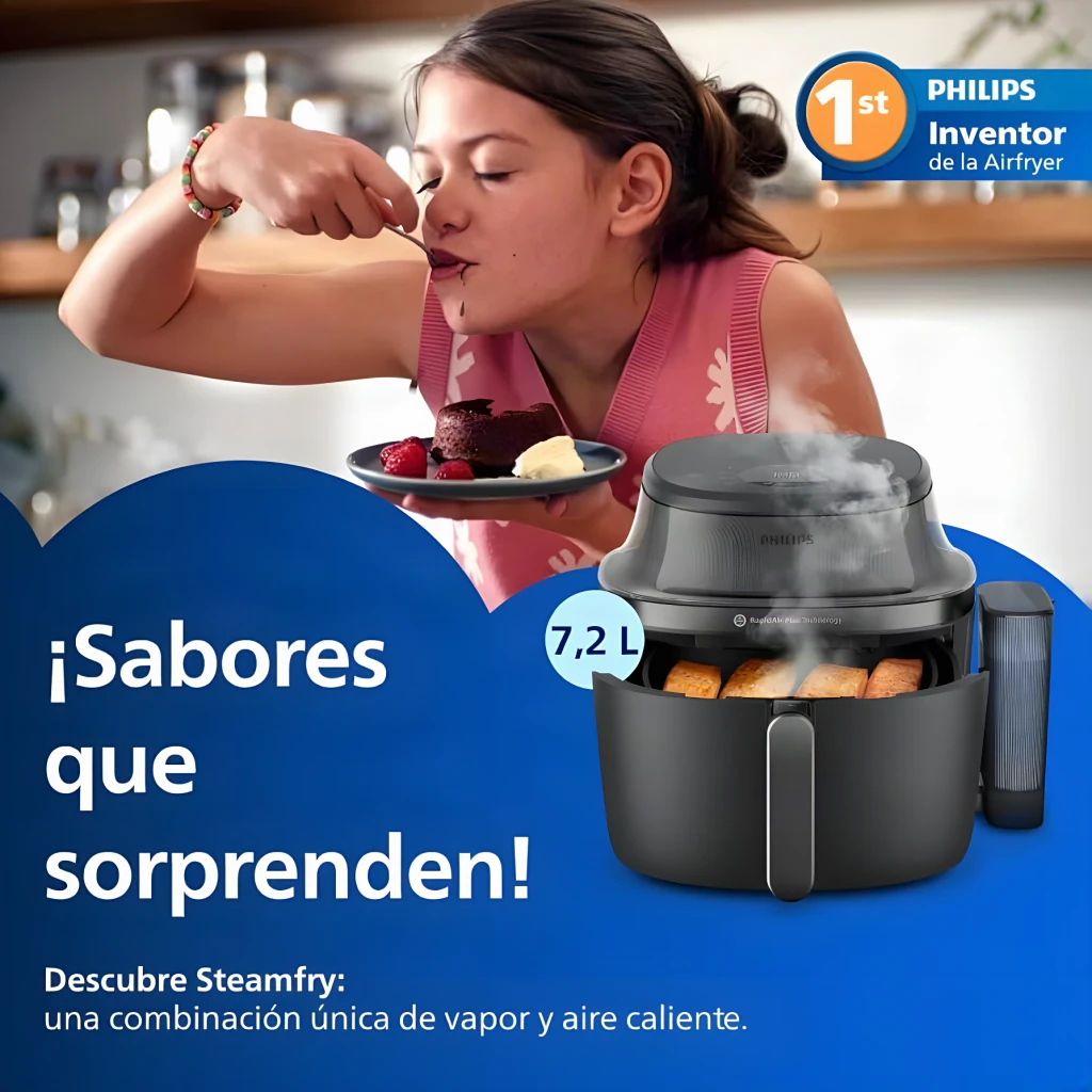Fritadeira de Ar Philips Airfryer Série 5000 NA547 com Vapor 7,2L 2000W 12 programas Preto, lifestyle: vapor saindo da tampa