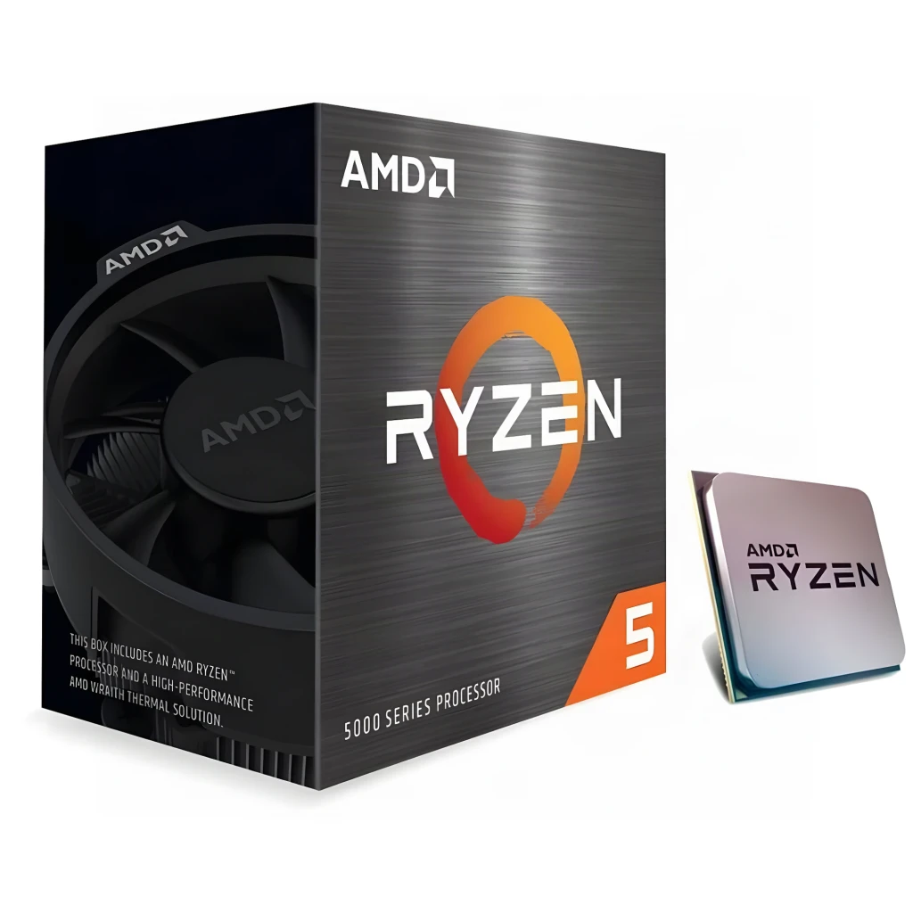 AMD Ryzen 5 5500F 6 Núcleos AM4 Box, contenido de la caja: caja retail con ventilador Wraith y procesador AM4 al lado