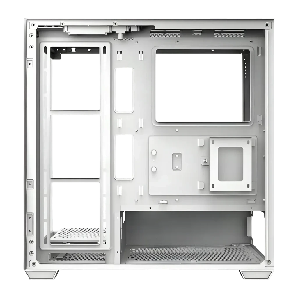 Boîtier PC Darkflash DS900 Double Panneau Verre Trempé ATX Radiateur 360 mm Blanc, détail: intérieur ouvert montrant