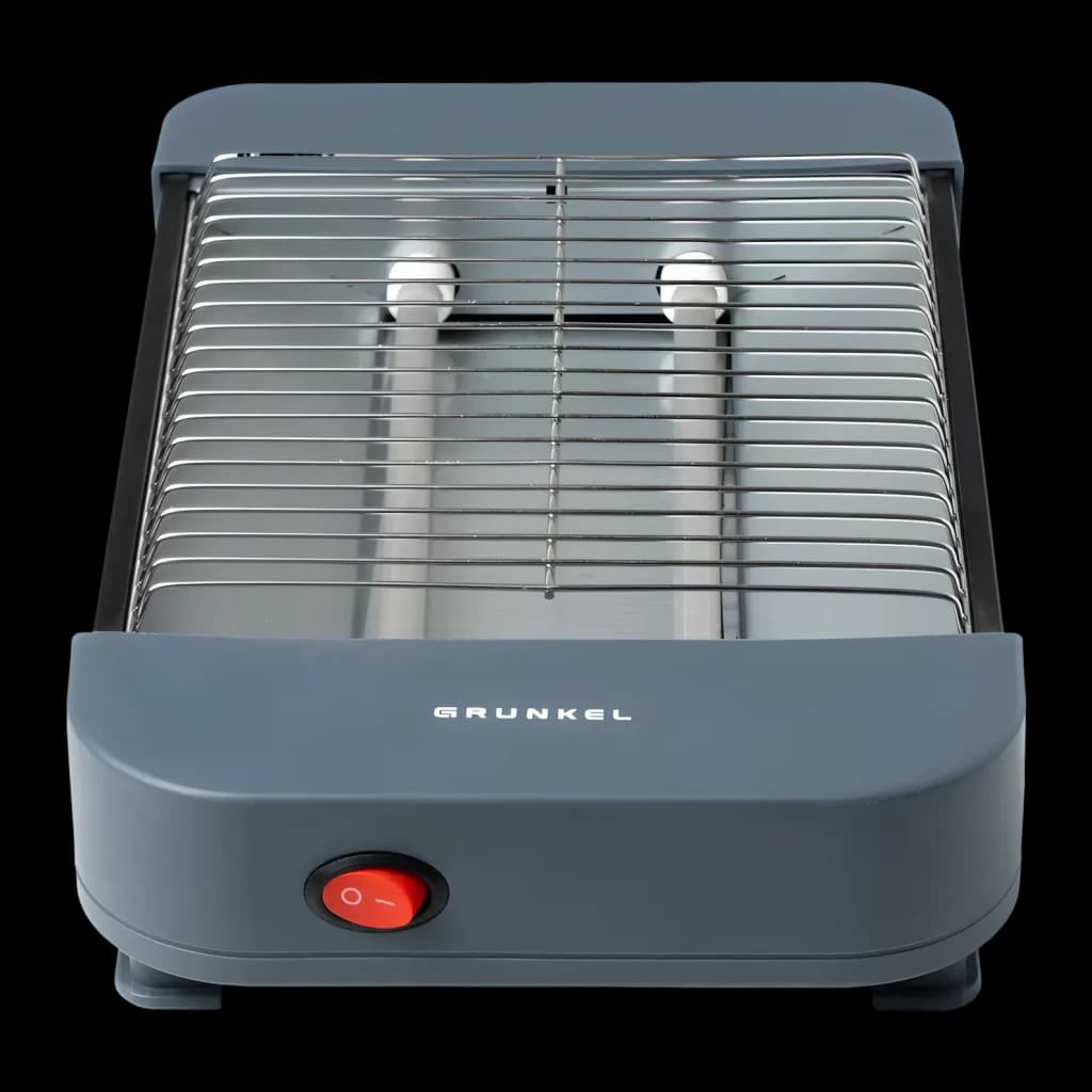 Tostadora Grunkel 300W 2 rebanadas Gris TSP-MINISIZE, detalle: rejilla metálica cromada, resistencias y botón rojo
